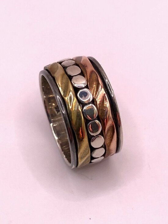 Sterling Silver Copper Brass Spinner Fidget Band Ring Size 9 J874 - Picture 1 of 8